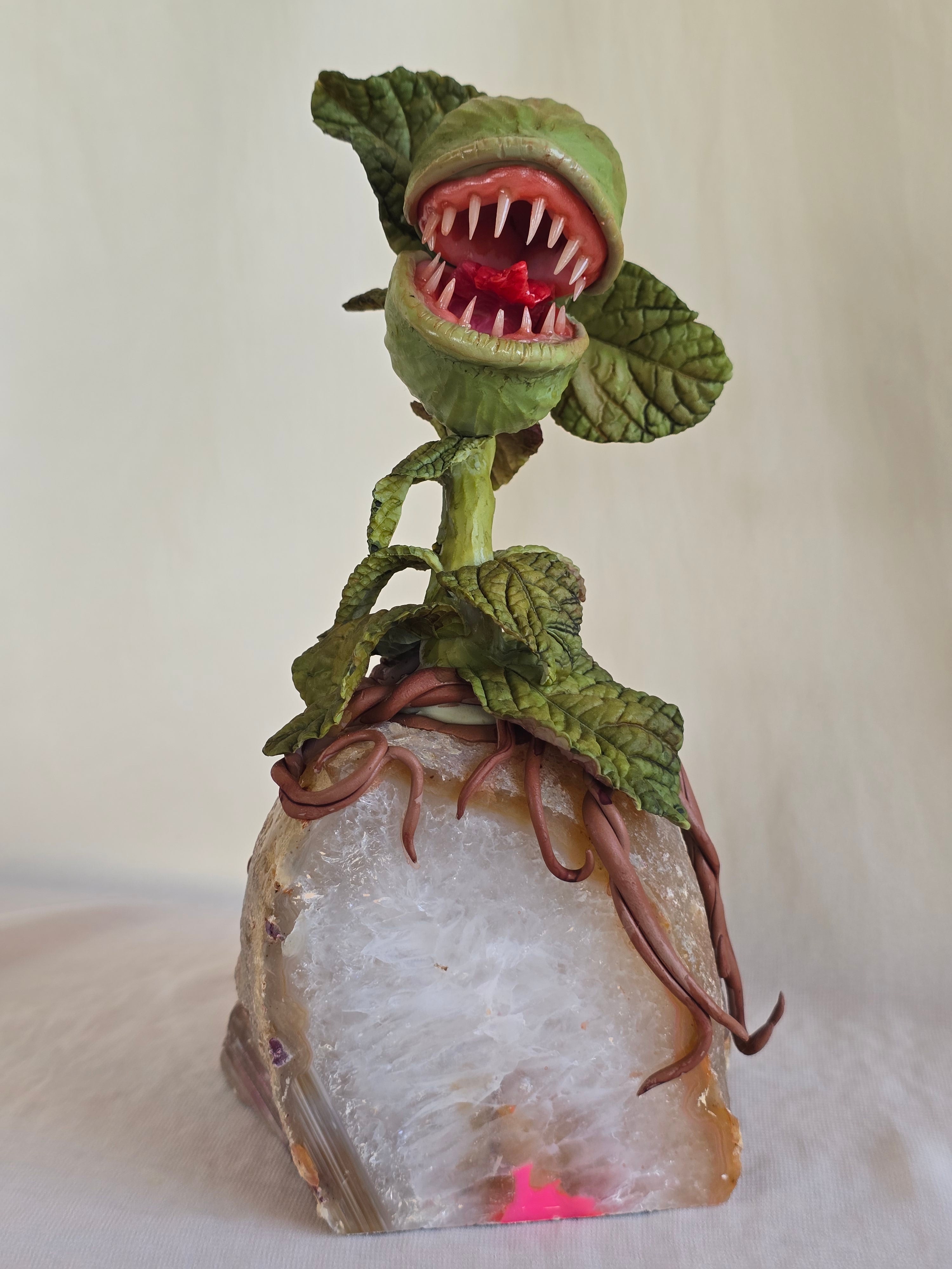Sculpted Carnivorous Plant on Agate Geode