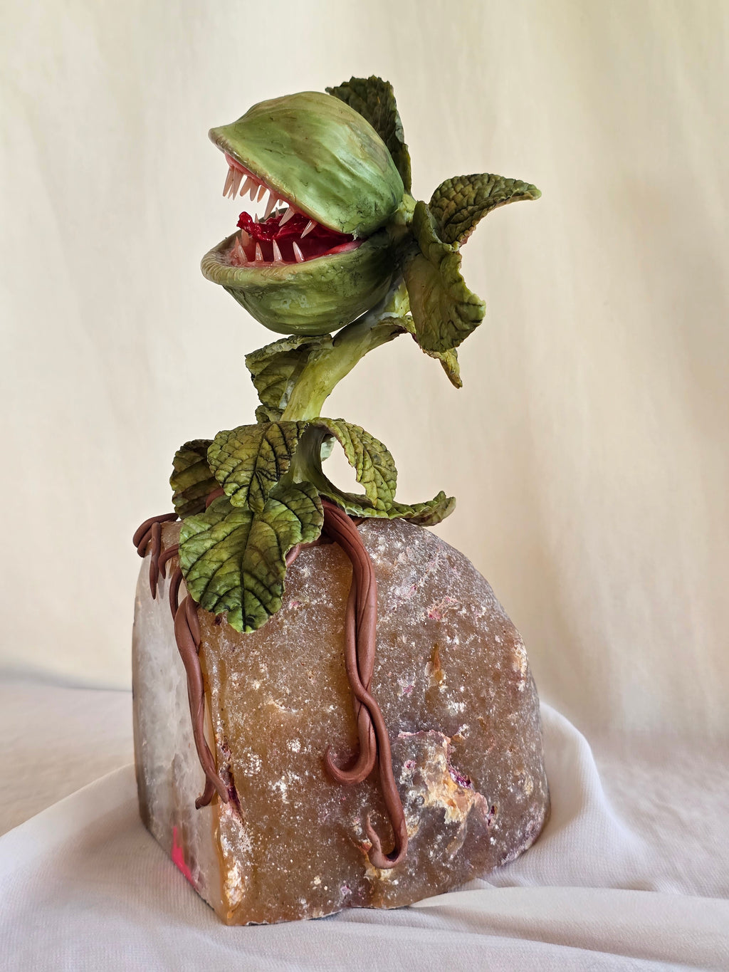 Sculpted Carnivorous Plant on Agate Geode