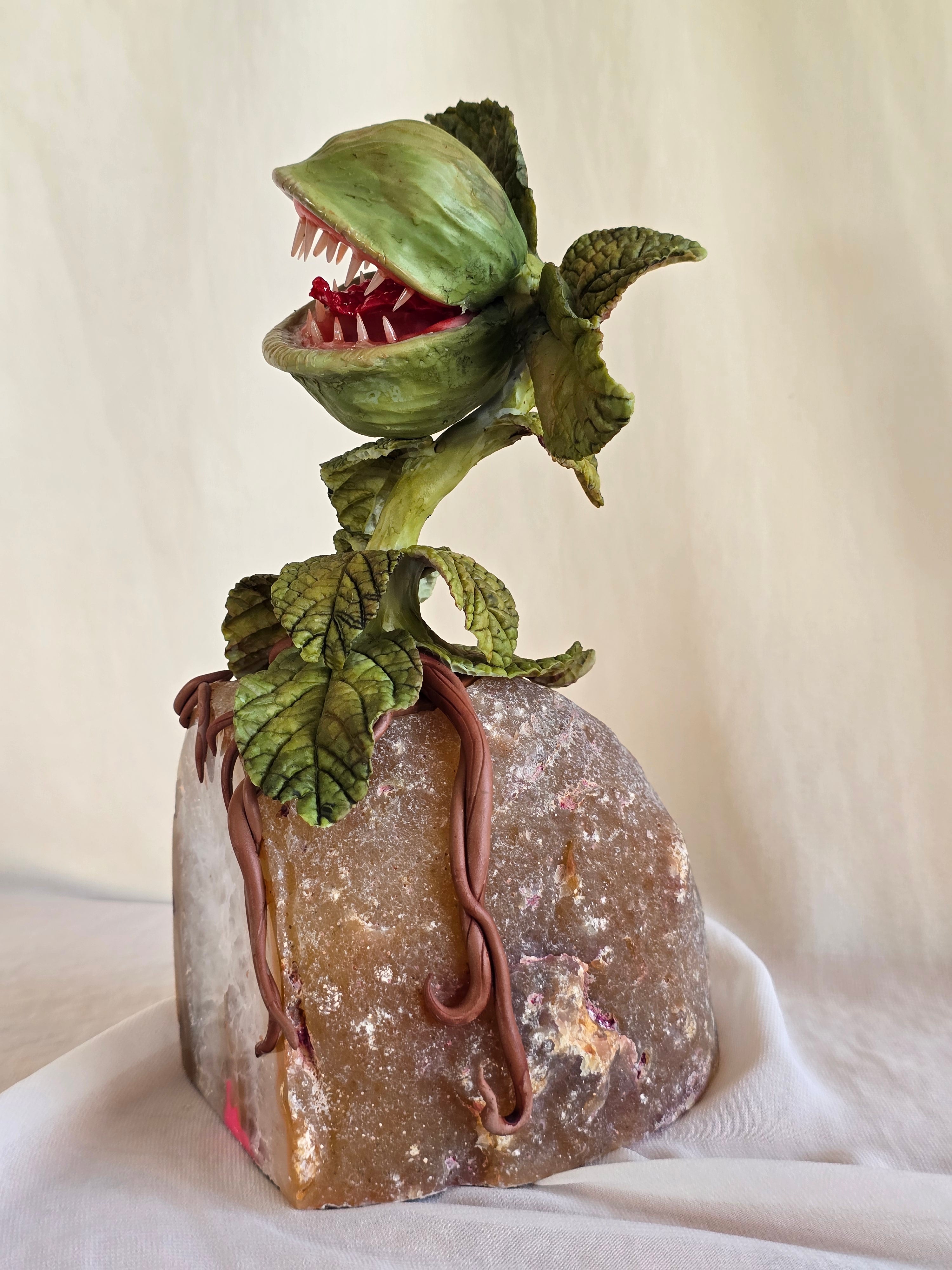 Sculpted Carnivorous Plant on Agate Geode